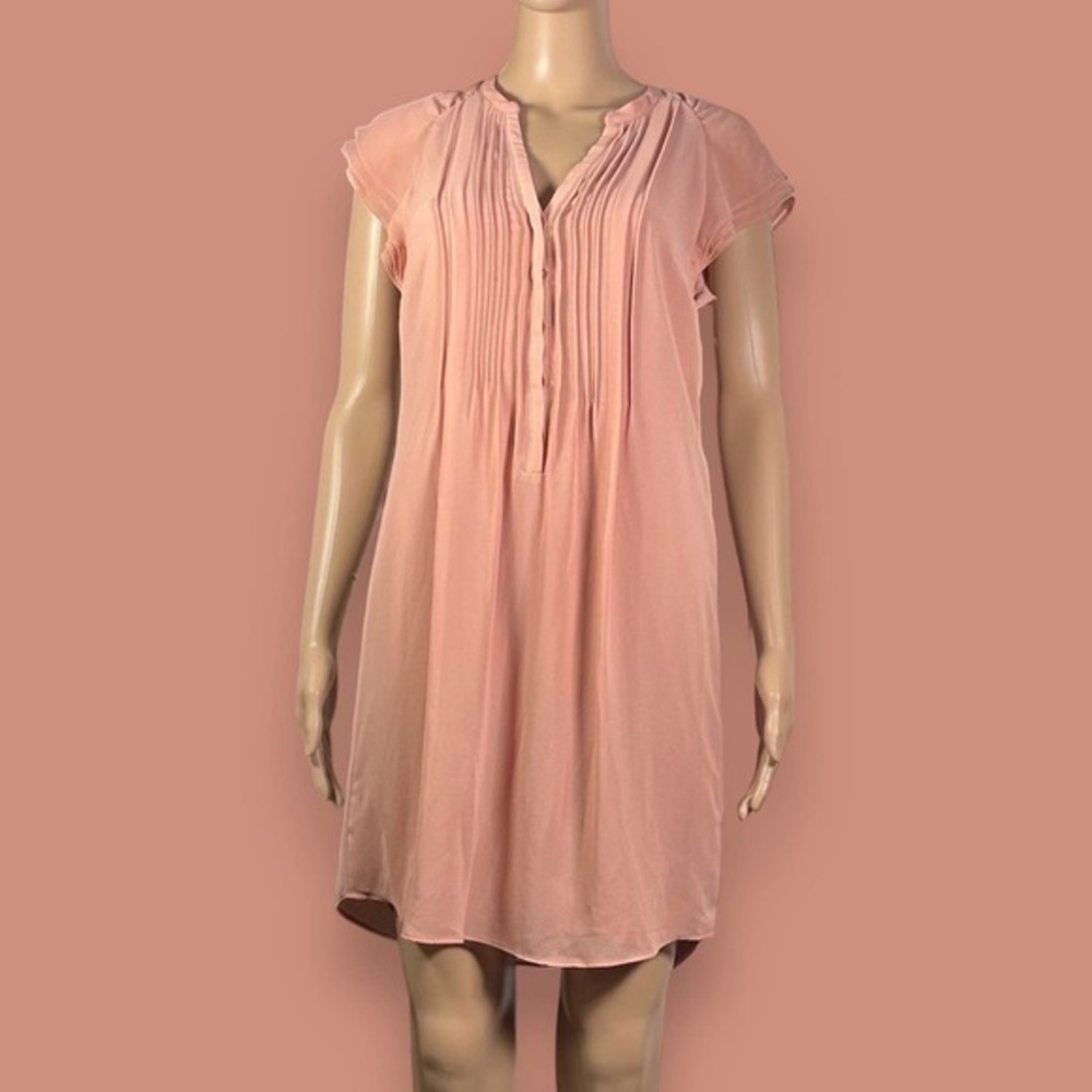 H&M Peach Pleated Front Lined Flutter Sleeve Tunic Shirt Dress Size 4 - "Evie"